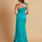 Gorgeous One Shoulder Bow Knot Soft Satin Side Slit Floor-Length Mermaid Bridesmaid Dresses