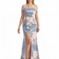 Simple Off Shoulder Side Slit Mermaid Long Satin Floral Formal Evening Dresses For Ladies