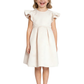 A-Line Round Neck Satin Flower Girl Dress Ruffle Short Sleeve Cute Elegant Flowery Dress for Kids