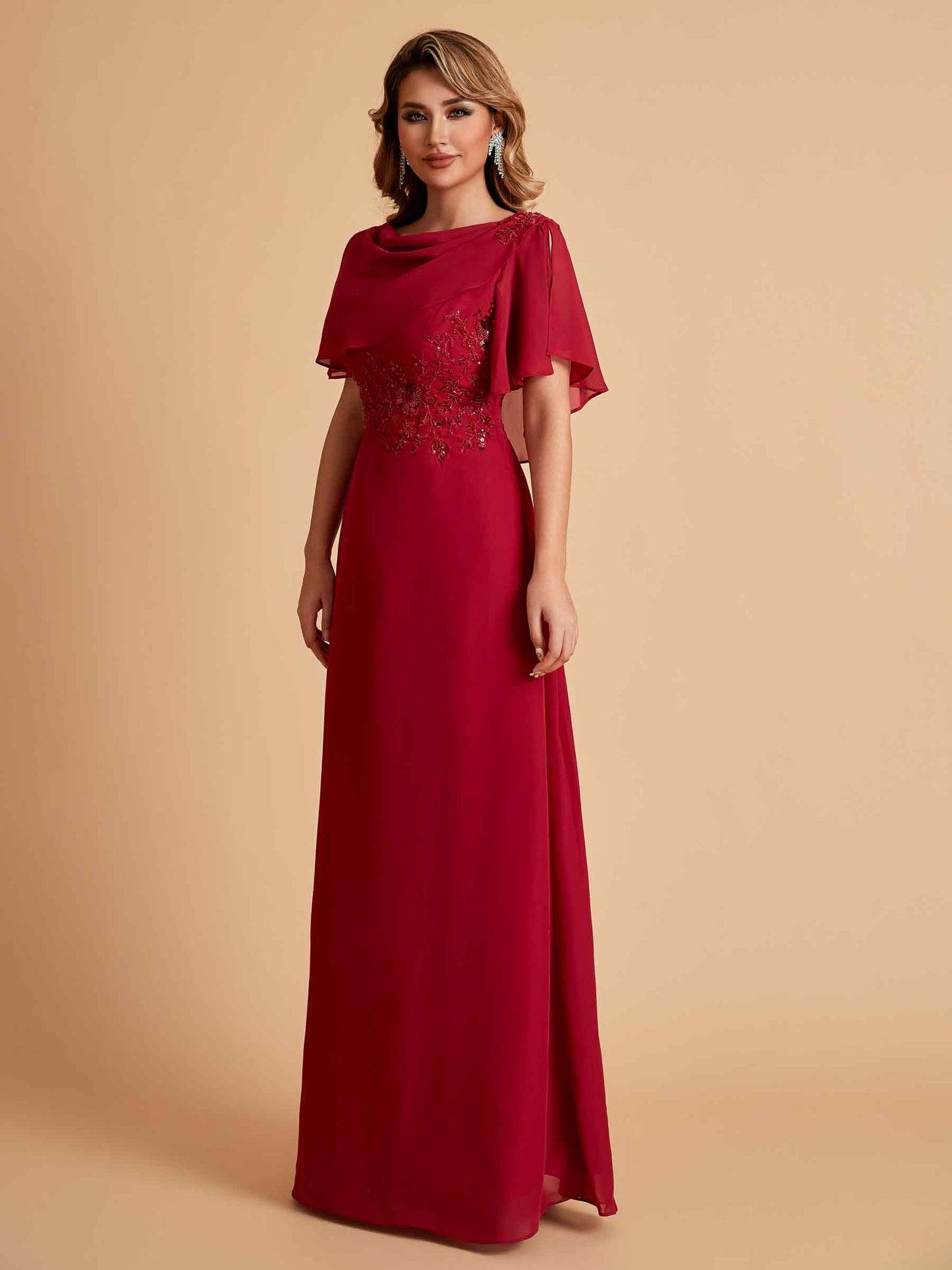 Elegant A-Line Chiffon Half Sleeves Jewel Mother of the Brides Dresses Online