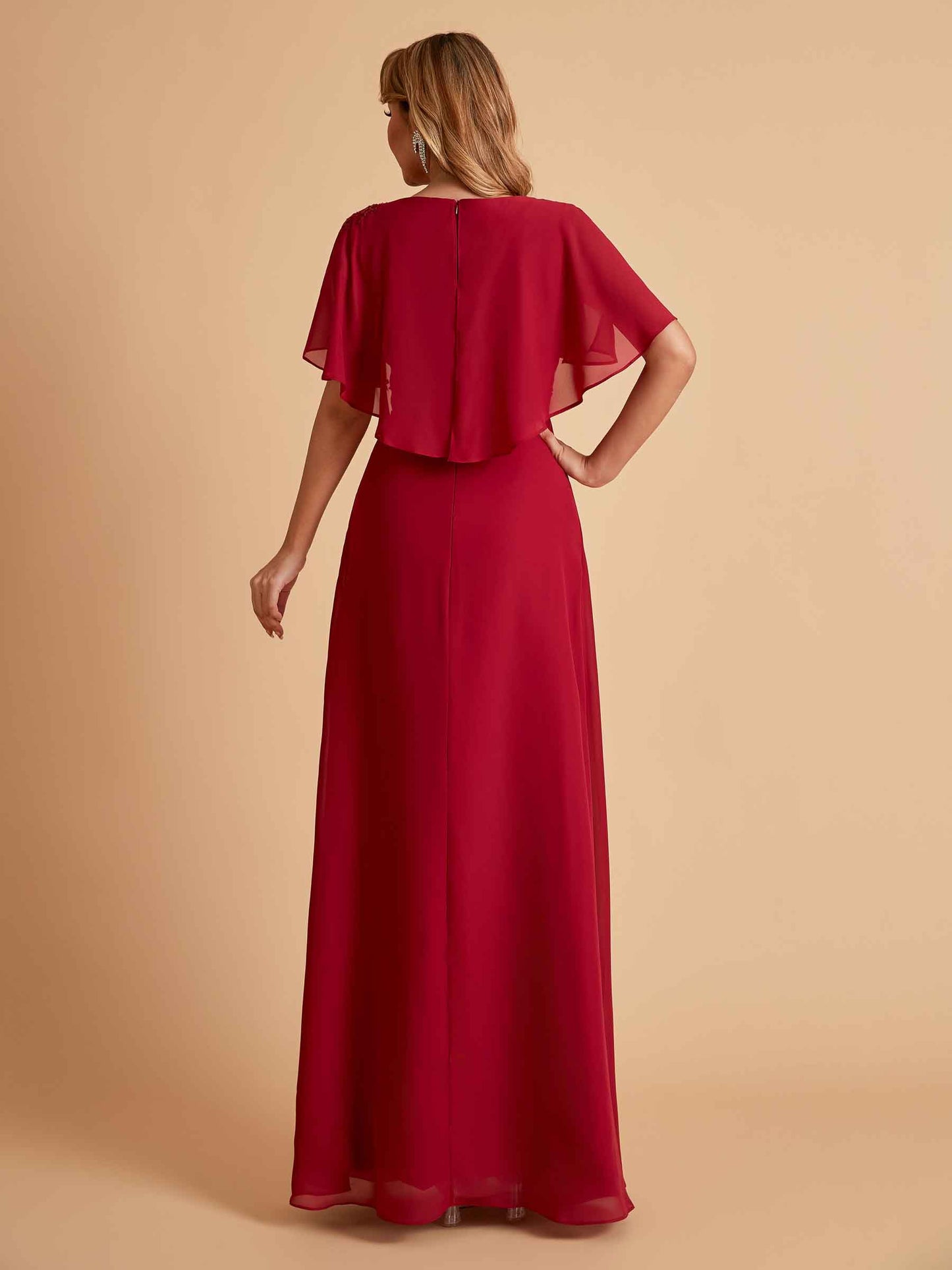 Elegant A-Line Chiffon Half Sleeves Jewel Mother of the Brides Dresses Online