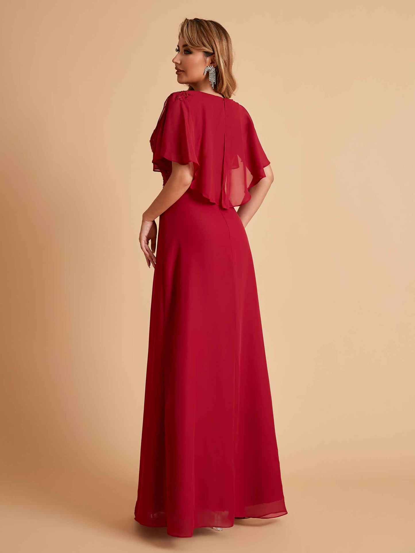 Elegant A-Line Chiffon Half Sleeves Jewel Mother of the Brides Dresses Online