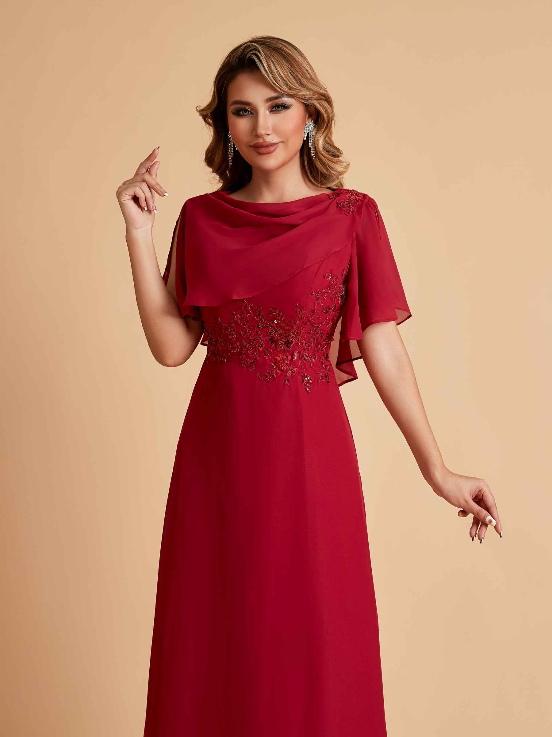 Elegant A-Line Chiffon Half Sleeves Jewel Mother of the Brides Dresses Online