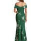 Sexy Off Shoulder Mermaid Long Satin Floral Formal Dresses For Women