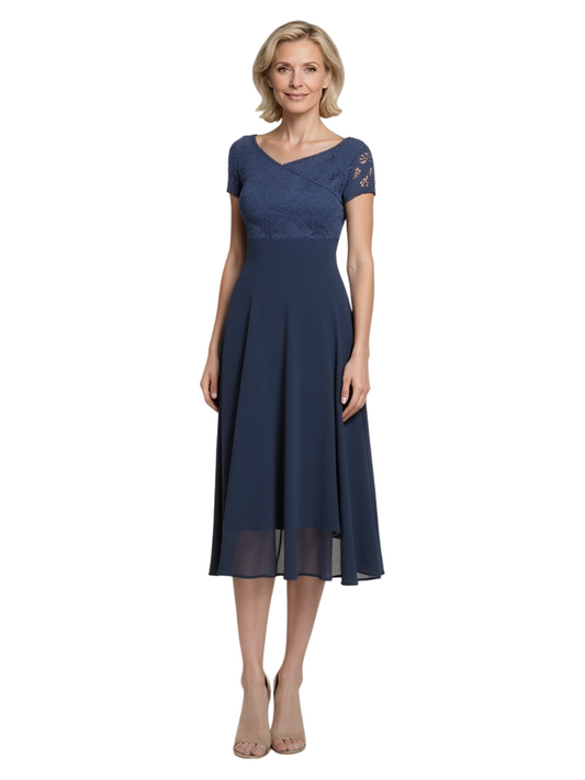 Short V-neck Mother of the Brides Dresses Knee Length A-line Prom Gowns
