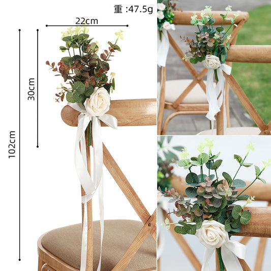 Wedding Decorative Chair Back Flower Eucalyptus Double Petal Daisy Flower