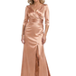 V-Neck Satin Elegant Mother of The Bride Dress Wedding Formal Gowns Slit