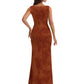 Elegant Spaghetti Straps Cowl Mermaid Long Satin Floral Formal Evening Dresses For Ladies