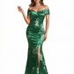 Sexy Off Shoulder Mermaid Long Satin Floral Formal Dresses For Women
