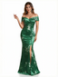 Sexy Off Shoulder Mermaid Long Satin Floral Formal Dresses For Women