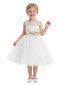 Sleeveless Lace Flower Girl Dress with Bow Waist, Classic A-Line Tulle Tea Length Design
