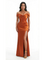 Sexy Off The Shoulder Ruched Satin Mermaid Long Evening Formal Dresses With Side Slit Boning