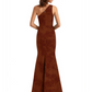 Simple One Shoulder Side Slit Mermaid Floral Satin Maxi Floral Formal Dresses For Women