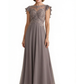 A-line Elegant Mother of The Bride Dress Evening Illusion Lace Long Chiffon