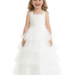 Layered Tulle Flower Girl Dress with Square Neck Sleeveless Bodice and Maxi Ball Gown Shape