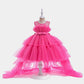 Flower Girls Dress Cute with Train A-line Tulle Princess Gown for Wedding Kids Guest Dress
