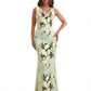 Elegant Spaghetti Straps Cowl Mermaid Long Satin Floral Formal Evening Dresses For Ladies