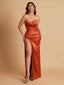 Soft Satin Elegant V-neck Strapless Split Side Mermaid Bridesmaid Dresses