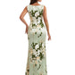 Elegant Spaghetti Straps Cowl Mermaid Long Satin Floral Formal Evening Dresses For Ladies