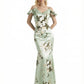 Beautiful Mermaid Cold Shoulder Floral Satin Maxi Floral Formal Dresses For Women
