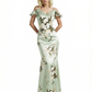 Beautiful Mermaid Cold Shoulder Floral Satin Maxi Floral Formal Dresses For Women