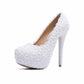 New wedding shoes, lace high heel wedding shoes for women, stiletto heels, large size platform shoes for women