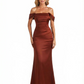 Womens' Sexy Off The Shoulder Mermaid Ruched Satin Long Formal Dresses