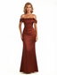 Womens' Sexy Off The Shoulder Mermaid Ruched Satin Long Formal Dresses