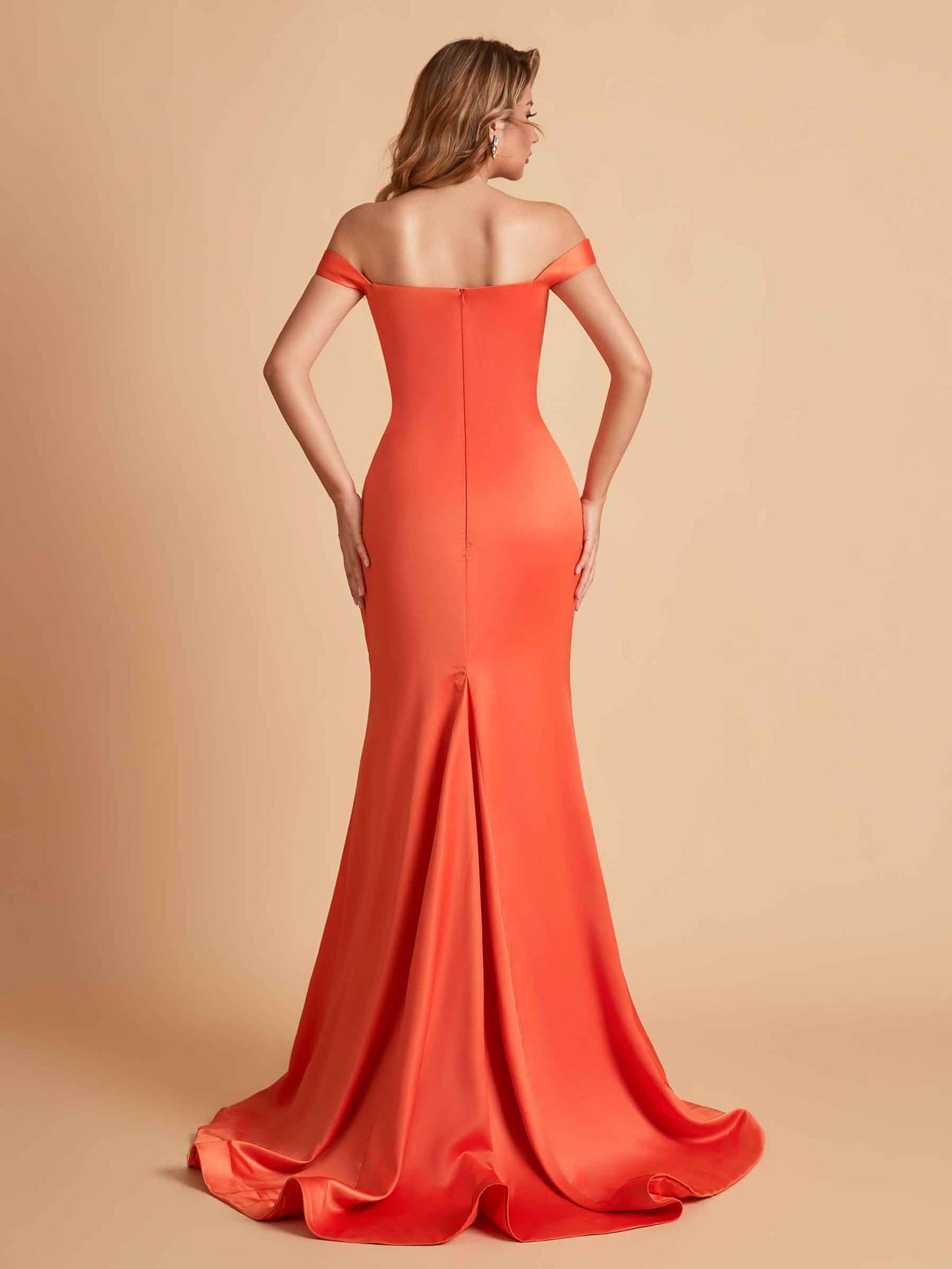 Elegant Satin Off the Shoulder Mermaid Side Slit Floor Length Bridesmaid Dresses