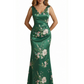 Trendy V-Neck Mermaid Floral Satin Maxi Floral Formal Evening Dresses For Women