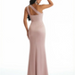 Women Sexy One Shoulder Mermaid Ruffles Soft Satin Long Formal Dresses Side Slit