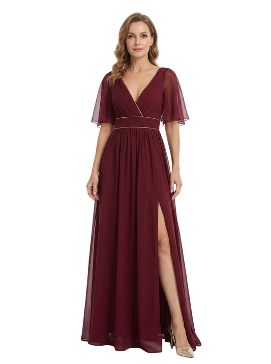 Long V-neck Mother of the Brides Dresses Floor Length A-line Formal Gowns