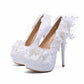 Wedding Shoes Lace Flower Pearl Women's High Heels Stiletto Heels Large Size Water Platform Shoes Women's Shoes