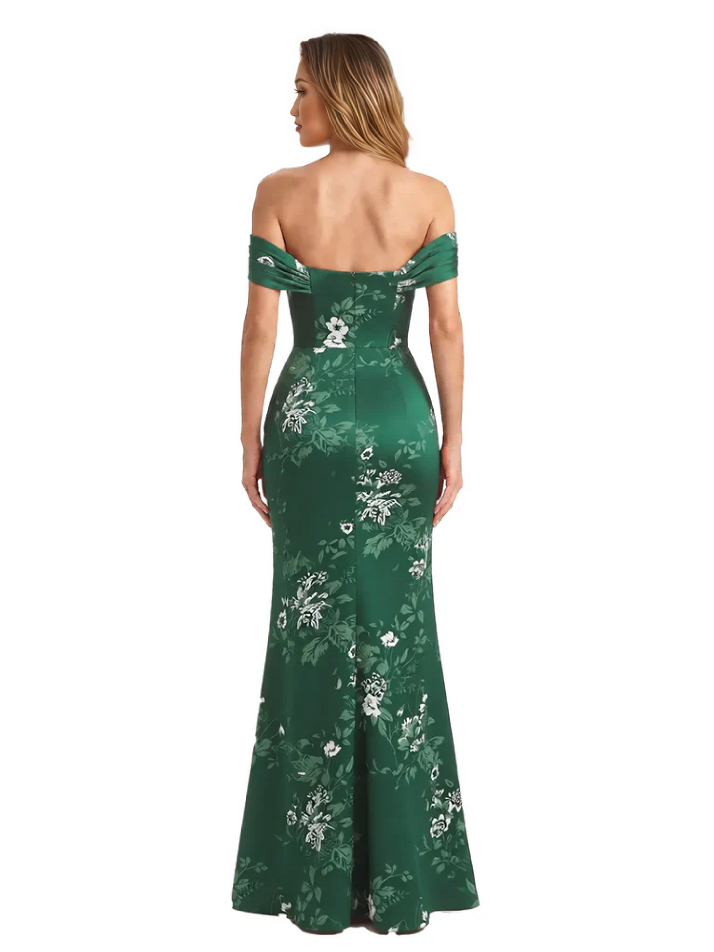 Trendy Off Shoulder Side Slit Mermaid Long Satin Floral Formal Evening Dresses For Ladies
