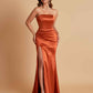Elegant Soft Satin Strapless Split Side Mermaid Bridesmaid Dresses