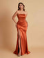 Elegant Soft Satin Strapless Split Side Mermaid Bridesmaid Dresses