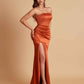 Elegant Soft Satin Strapless Split Side Mermaid Bridesmaid Dresses