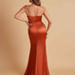 Elegant Soft Satin Strapless Split Side Mermaid Bridesmaid Dresses