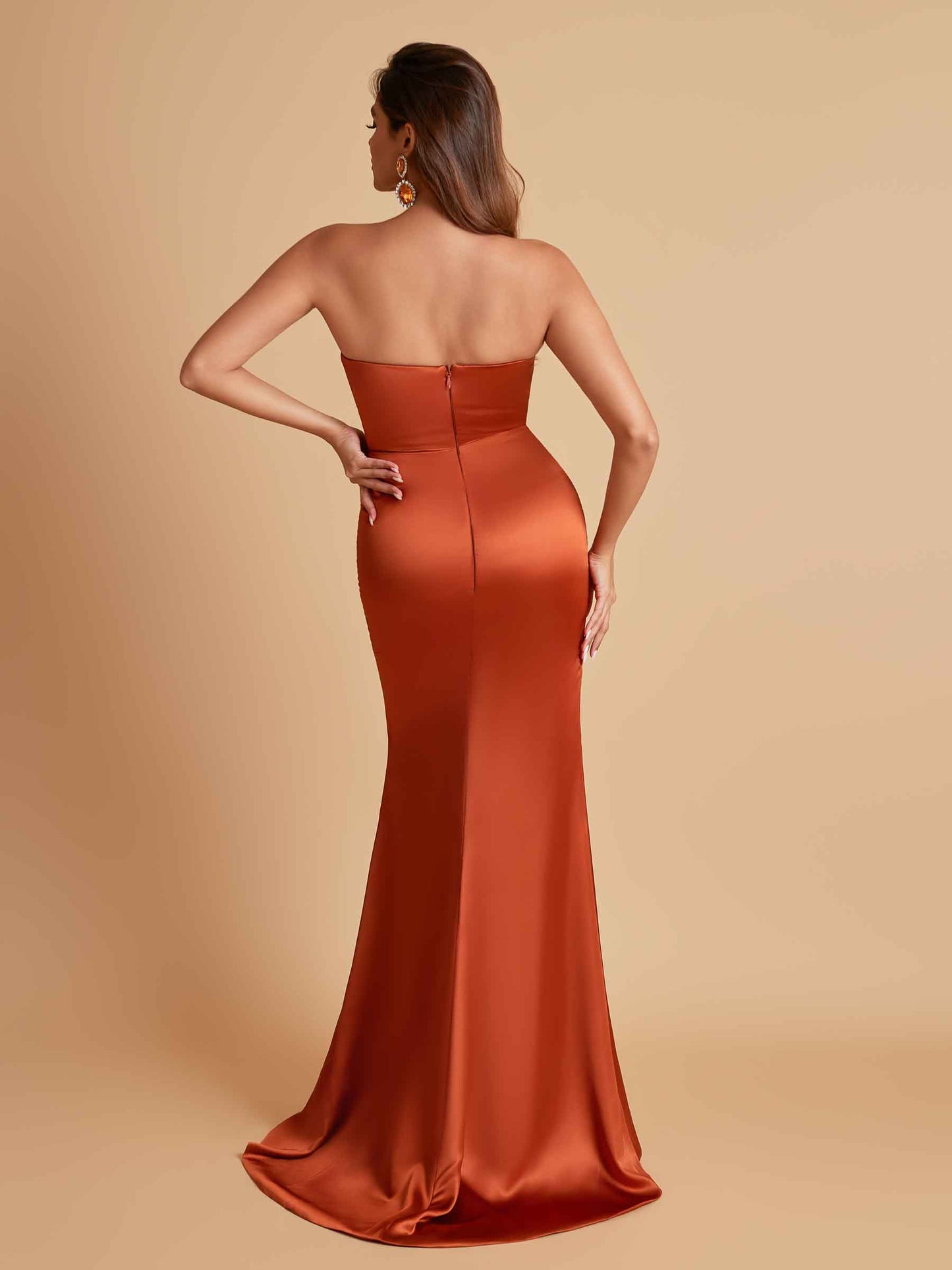 Elegant Soft Satin Strapless Split Side Mermaid Bridesmaid Dresses
