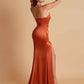 Elegant Soft Satin Strapless Split Side Mermaid Bridesmaid Dresses