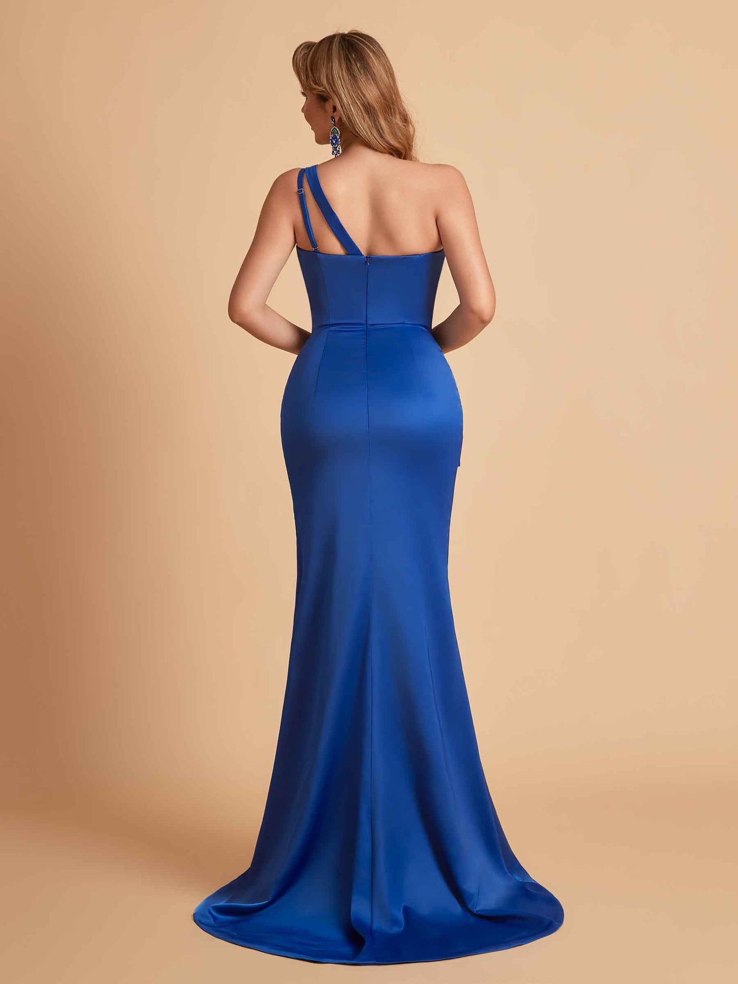 Elegant Satin One Shoulder Mermaid Side Slit Floor Length Bridesmaid Dresses