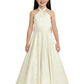 Gorgeous Flower Girl Gown Halter Neck Sleeveless A-Line Floor-Length Satin Dress with Oversized Back Bow Accent