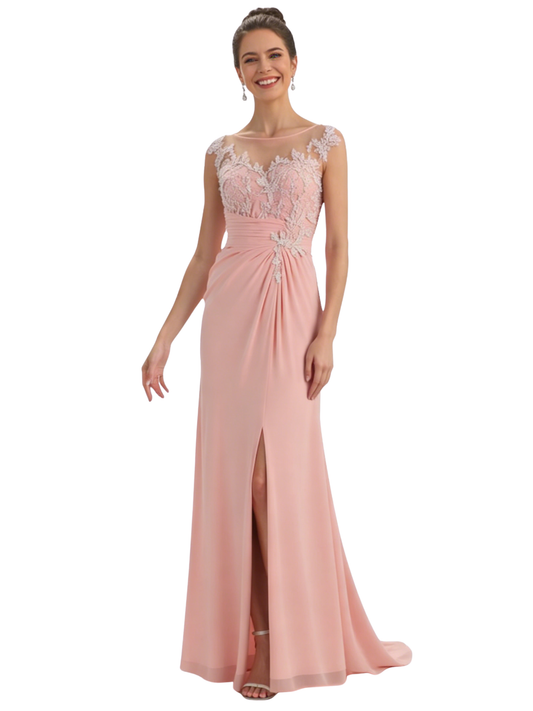 Sleeveless Lace Mother of the Brides Dresses Floor Length A-line Slit for Wedding