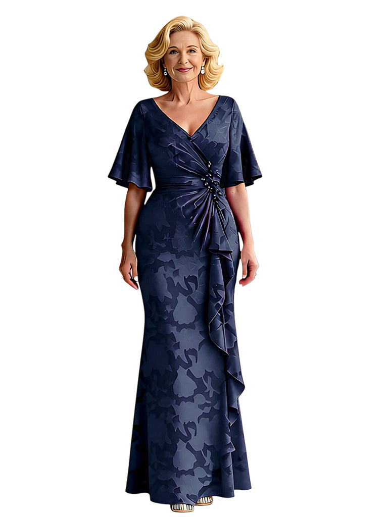 V-Neck Slit Mother of The Bride Groom Dresses Trendy Wedding Mother Outfits