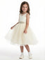 Illusion Lace Flower Girl Dress Sleeveless A-Line Tulle Skirt Tea Length Wedding Dress