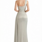 Ladies Sexy One Shoulder Silky Satin Ruched Mermaid Long Formal Evening Dresses