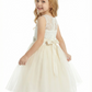 Illusion Lace Flower Girl Dress Sleeveless A-Line Tulle Skirt Tea Length Wedding Dress