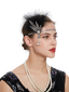 Feather Hair Clip White/ Black Feathers, vintage Jewel Comb, Barrette, Baguette Marquise