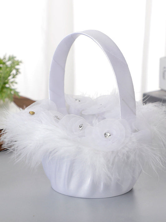 Small Wedding  Flower Basket Lace Bow Knot Bridal Flower Girl Flower Basket