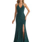 Shiny Spaghetti Straps V-Neck Mermaid Glitter Jersey Long Formal Dresses For Women